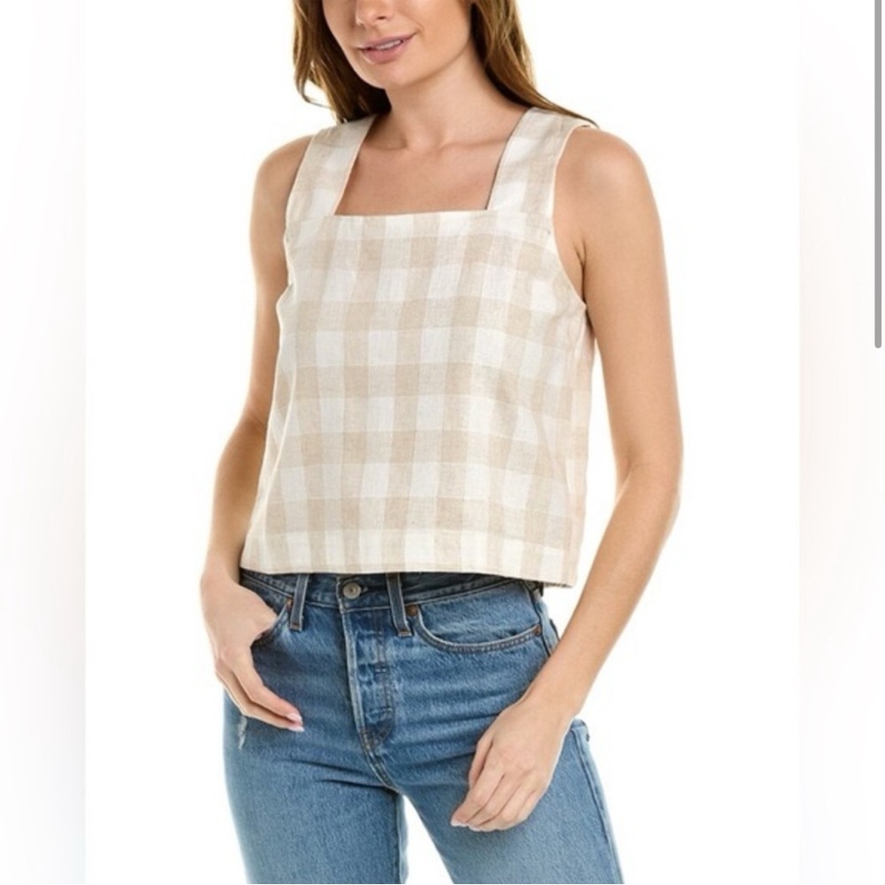 Madewell Cream Beige Gingham Square-Neck Tank